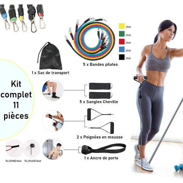Pack d'Exercice 11 Pièces – Kit d'Exercice et de Musculation – Sport et Fitness à Domicile – Accessoire Yoga