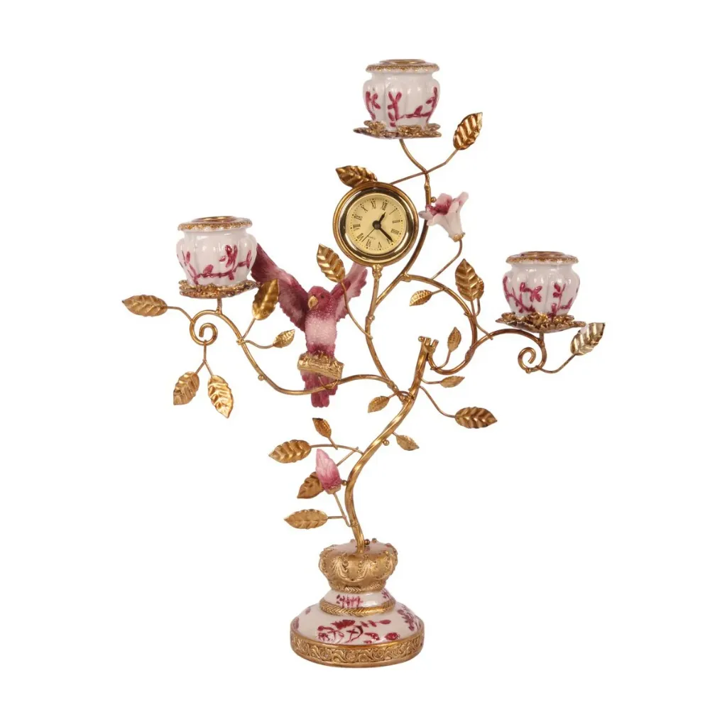 Bougeoir Perroquet avec Horloge 16,5 cm