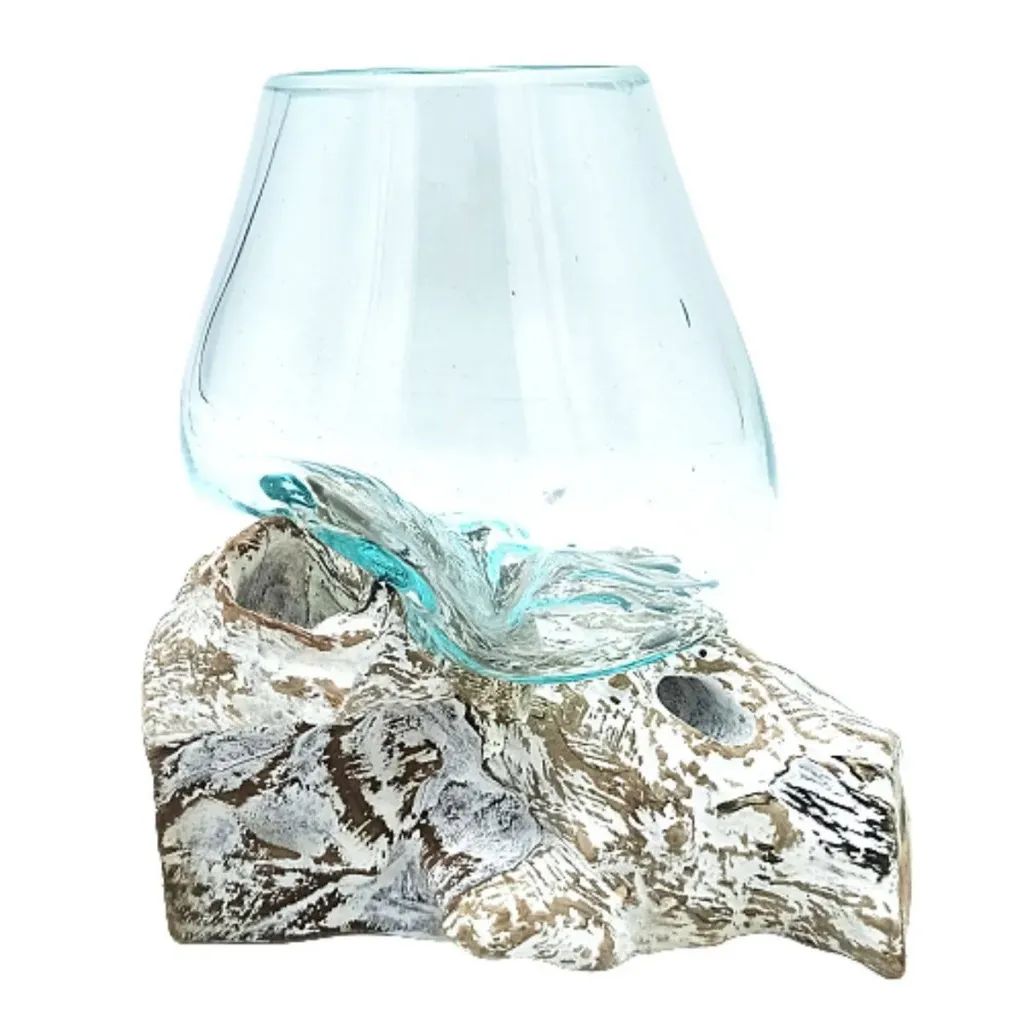 - Verre fondu sur bois blanchi à la chaux - Petit bol