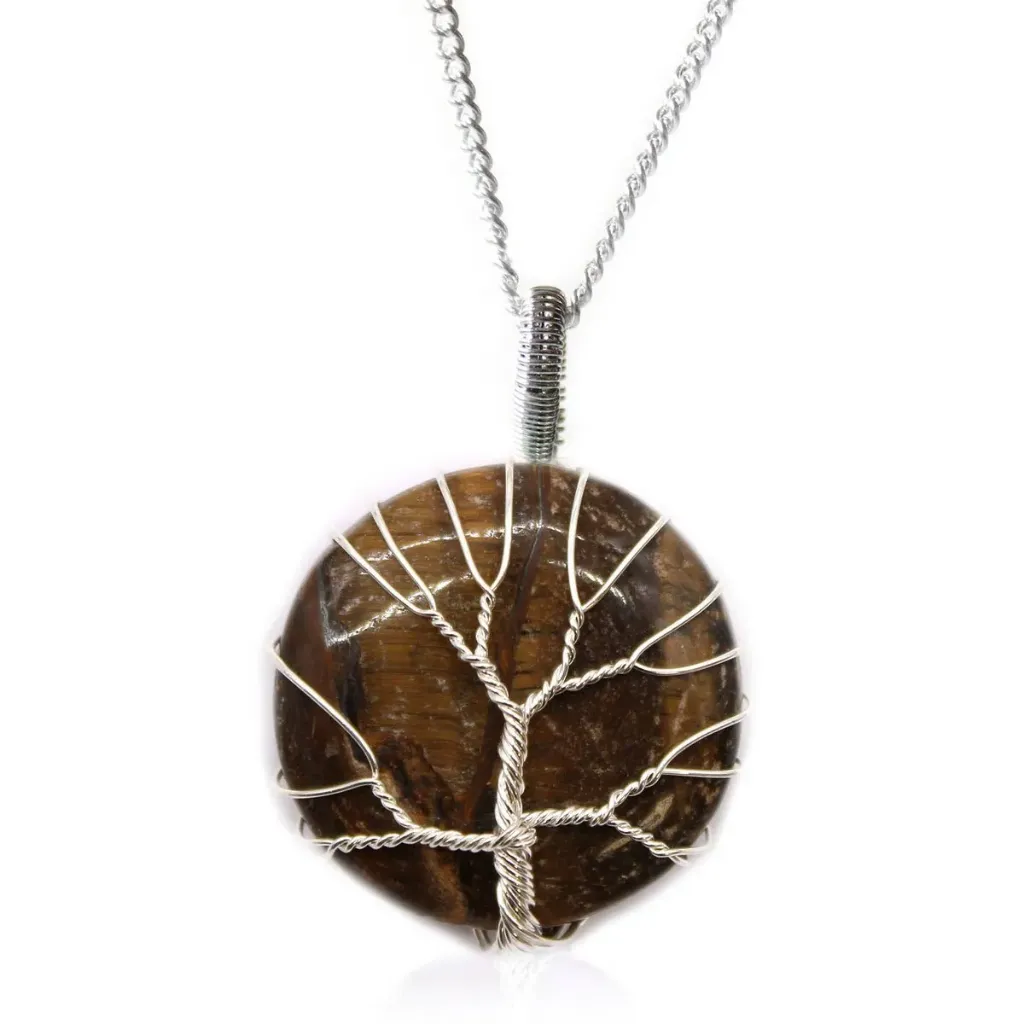 [Sagesse Antique Pa] Collier de Pierres Précieuses Arbre de Vie - Oeil de Tigre