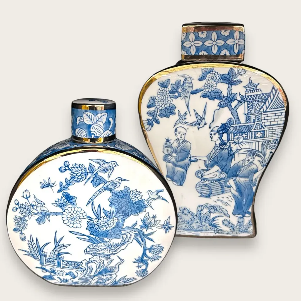 Nouveau Vases en porcelaine bleu Delft de style chinois | vases orientaux parisiens en porcelaine bleue/style bas